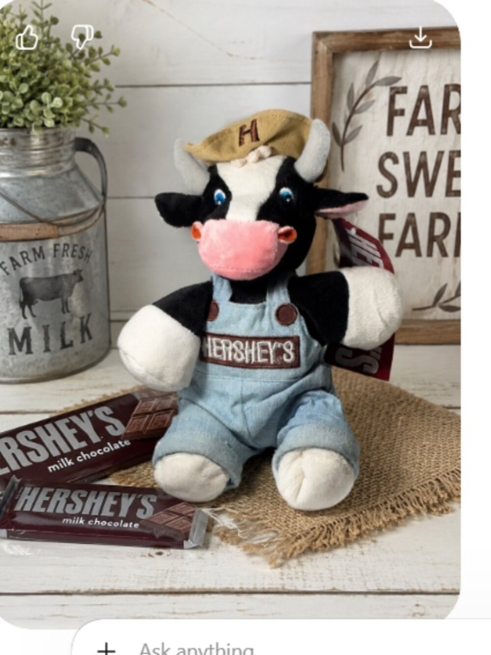 Hershey's Plush Bull Cow Cowboy Hat Denim Overalls NWT 2006 Collectible